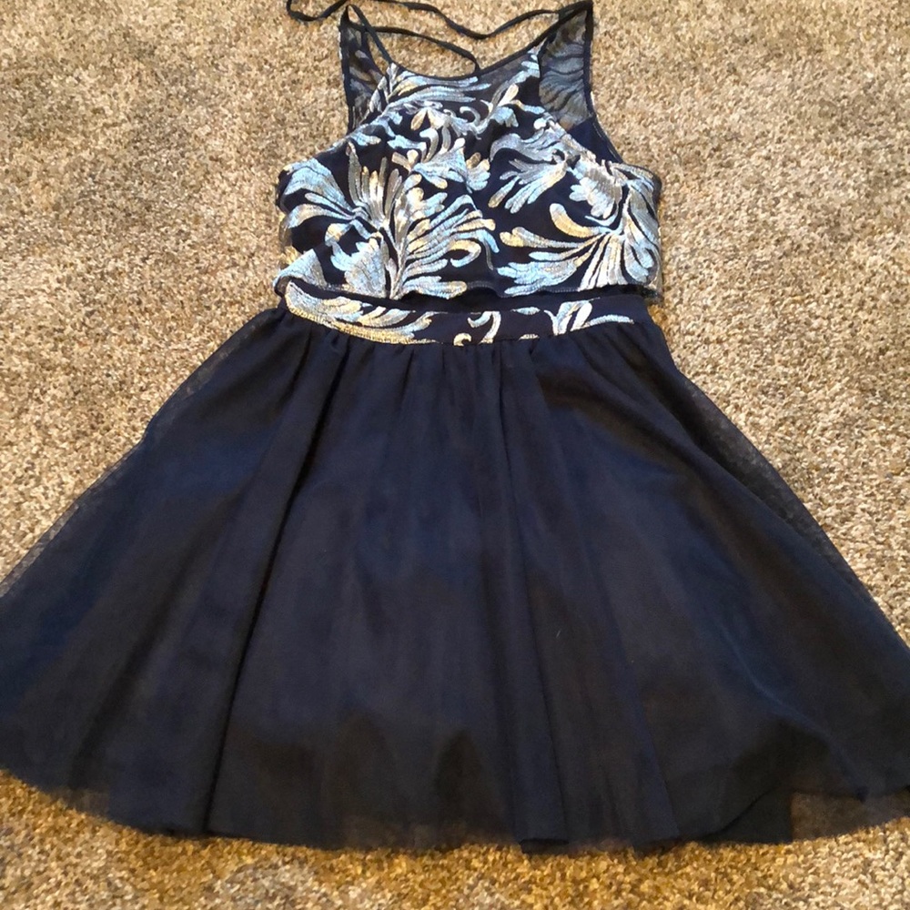 Navy blue homecoming dress with silver detailing